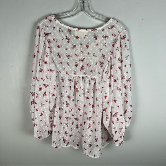 The Cove Boutique White Floral Polka Dot Chiffon Balloon Sleeve Blouse - Picture 7 of 7